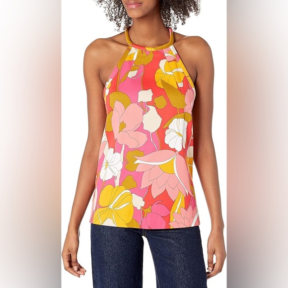 NWOT Trina Turk Pink and Yellow Floral Top Retail $248 - Picture 2 of 8